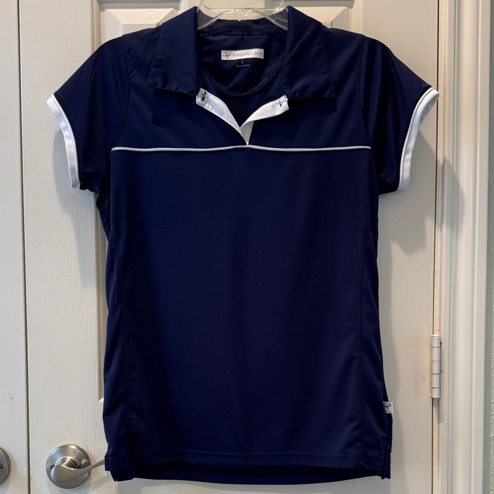 Navy Blue Polo Shirt with White Trim